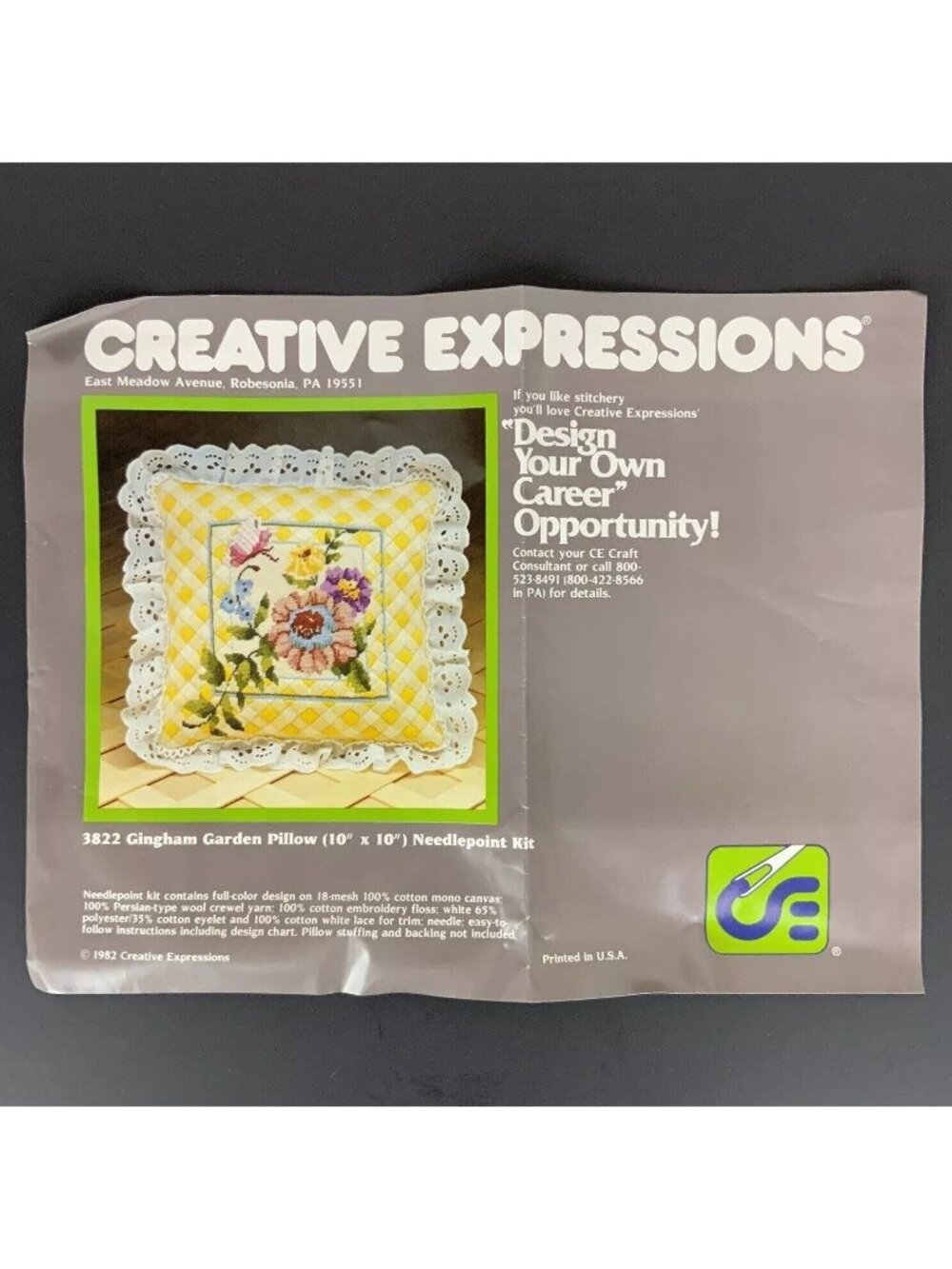 Creative Expressions Gingham Garden Pillow Needlepoint Kit 3822 Vtg 1982